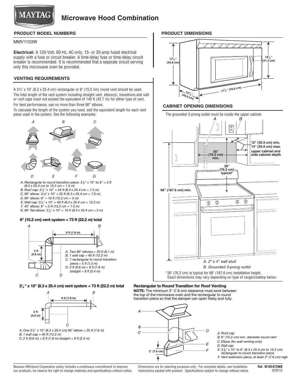 Maytag MMV1153WW Dimension Guide User Manual | 1 page