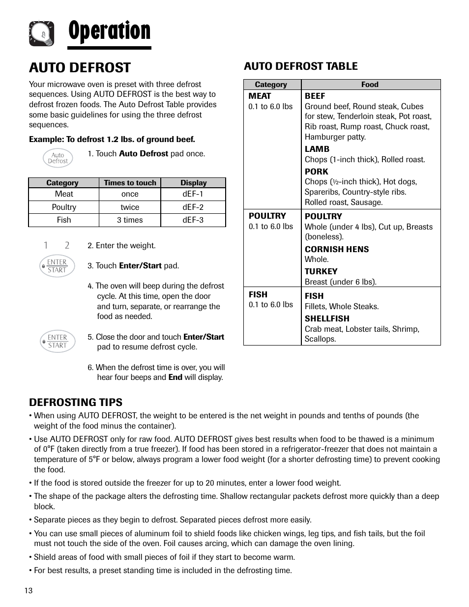 Operation, Auto defrost | Maytag MMV1153AAW User Manual | Page 14 / 80