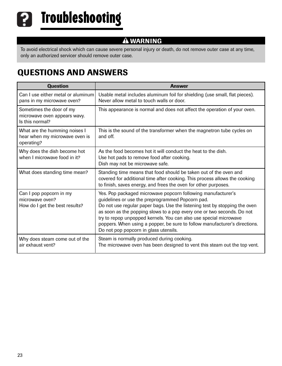 Troubleshooting, Questions and answers | Maytag MMV1153AAW User Manual | Page 24 / 80