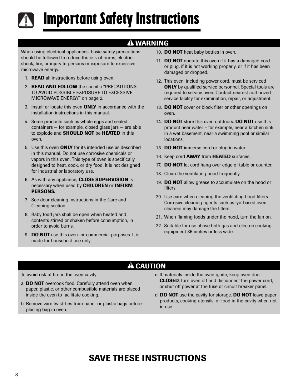 Important safety instructions, Save these instructions, Warning | Caution | Maytag MMV1153AAW User Manual | Page 4 / 80