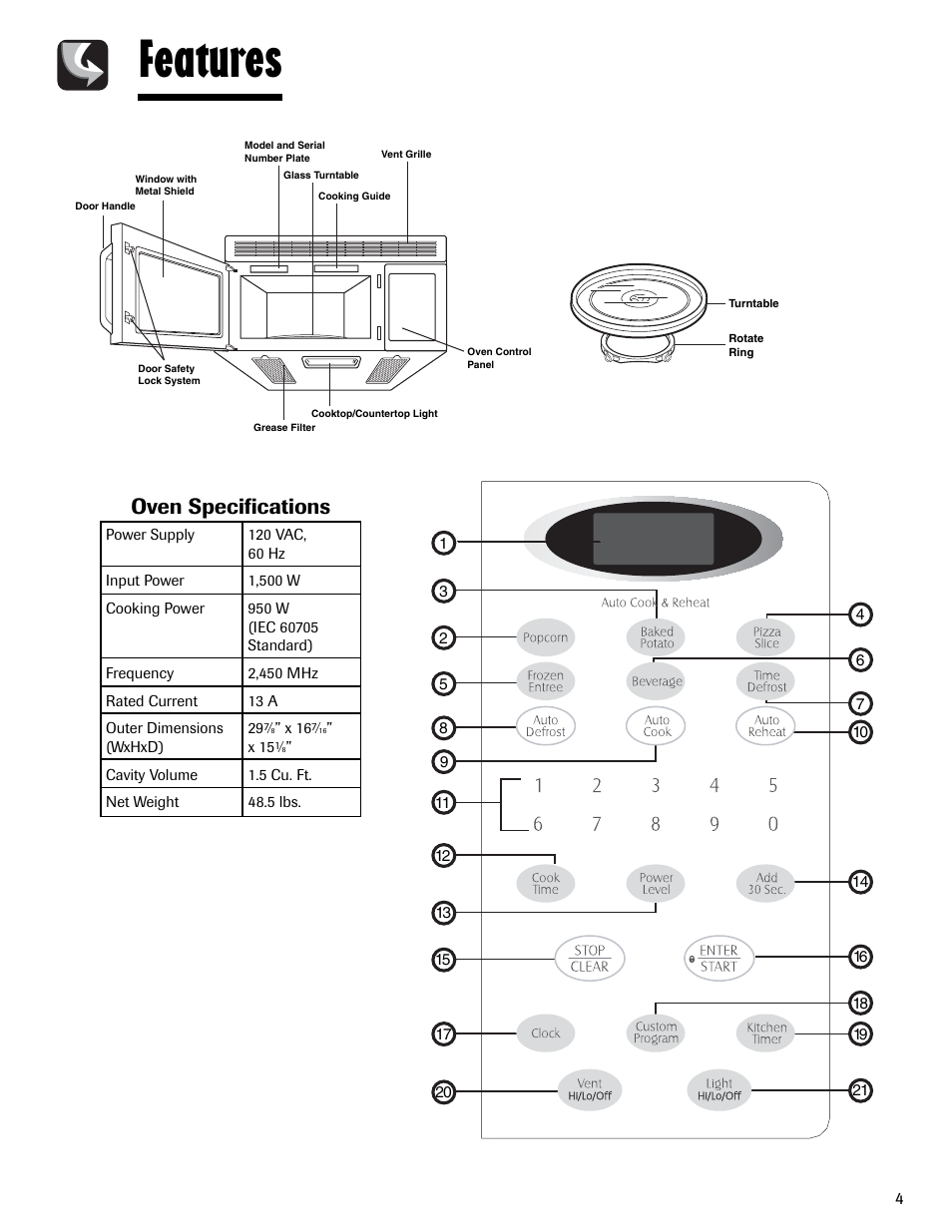 Features, Oven specifications | Maytag MMV1153AAW User Manual | Page 5 / 80