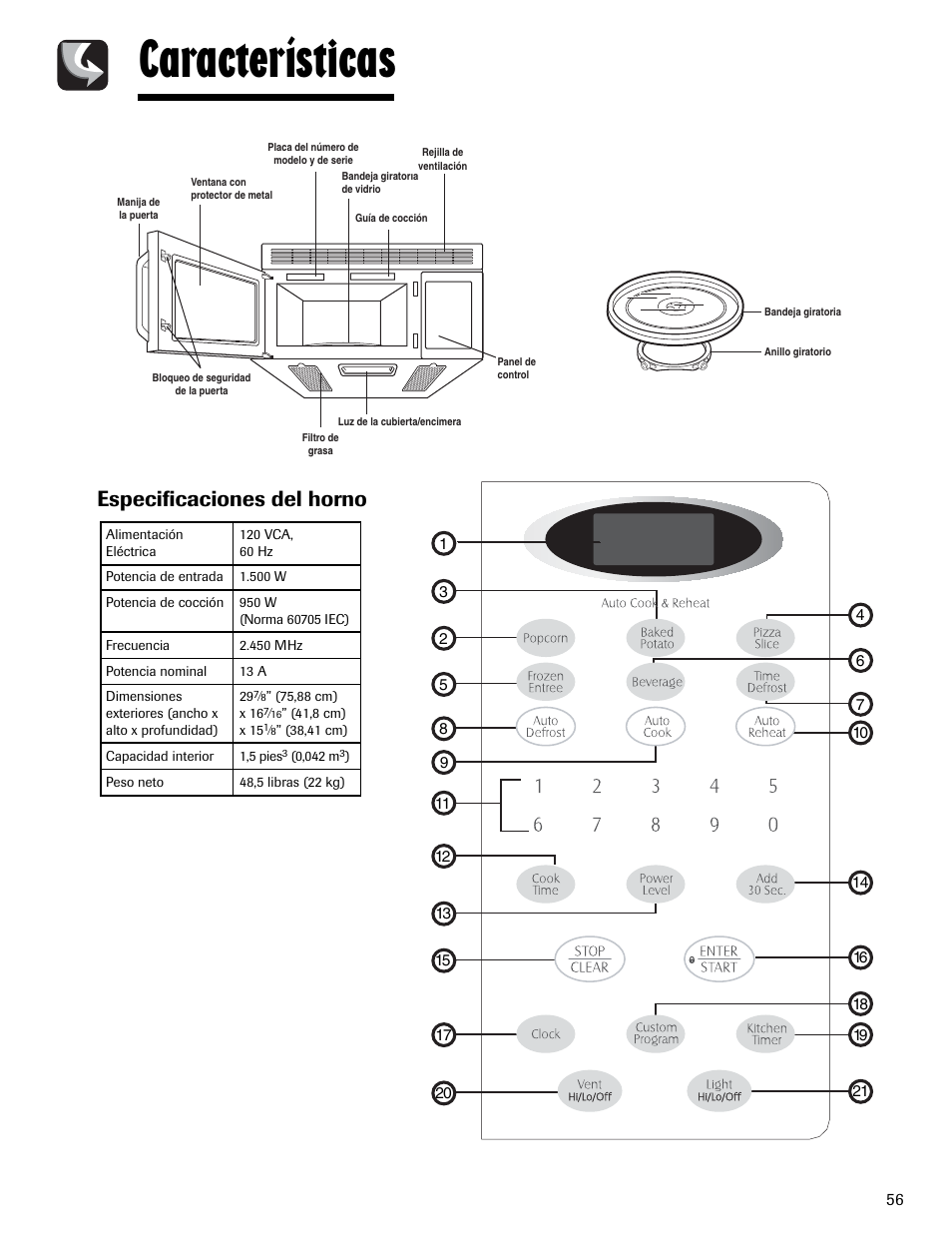 Características, Especificaciones del horno | Maytag MMV1153AAW User Manual | Page 57 / 80