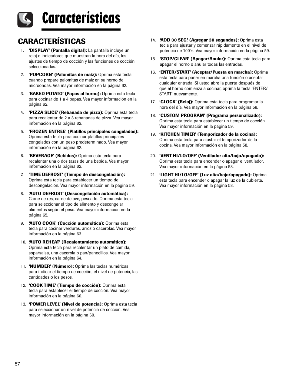 Características | Maytag MMV1153AAW User Manual | Page 58 / 80
