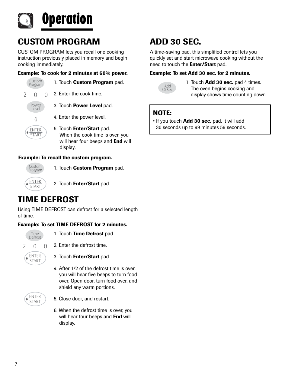 Operation, Custom program, Time defrost | Add 30 sec | Maytag MMV1153AAW User Manual | Page 8 / 80