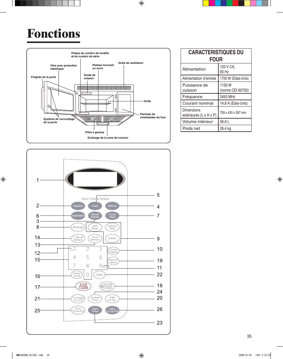 Fonctions, Caracteristiques du four | Maytag MMV4205BAS User Manual | Page 35 / 84