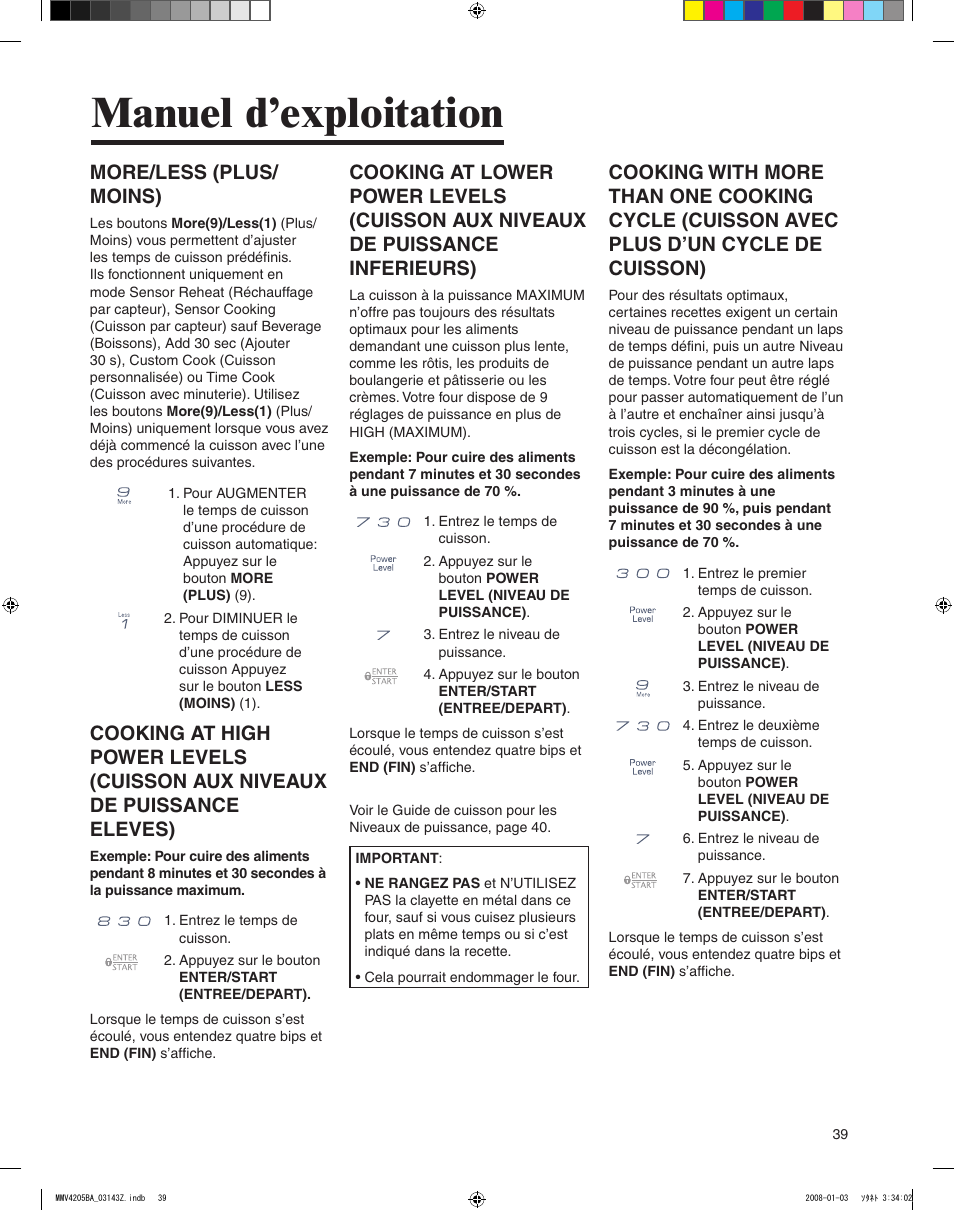 Manuel d’exploitation, More/less (plus/ moins) | Maytag MMV4205BAS User Manual | Page 39 / 84