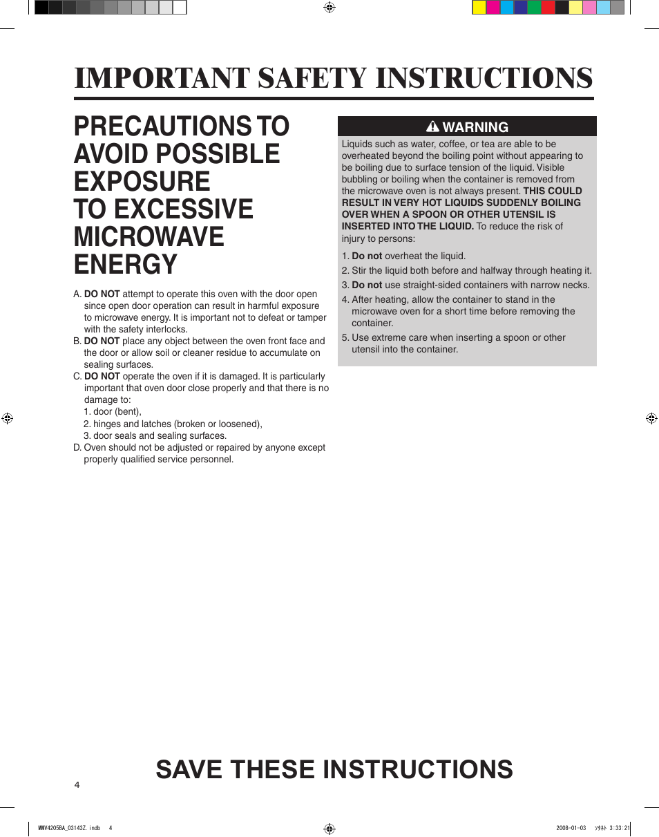 Important safety instructions, Save these instructions | Maytag MMV4205BAS User Manual | Page 4 / 84