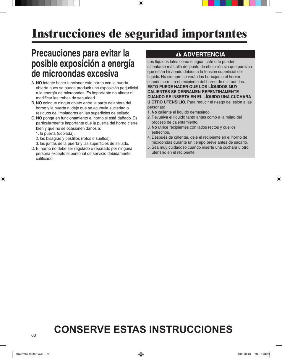 Instrucciones de seguridad importantes | Maytag MMV4205BAS User Manual | Page 60 / 84