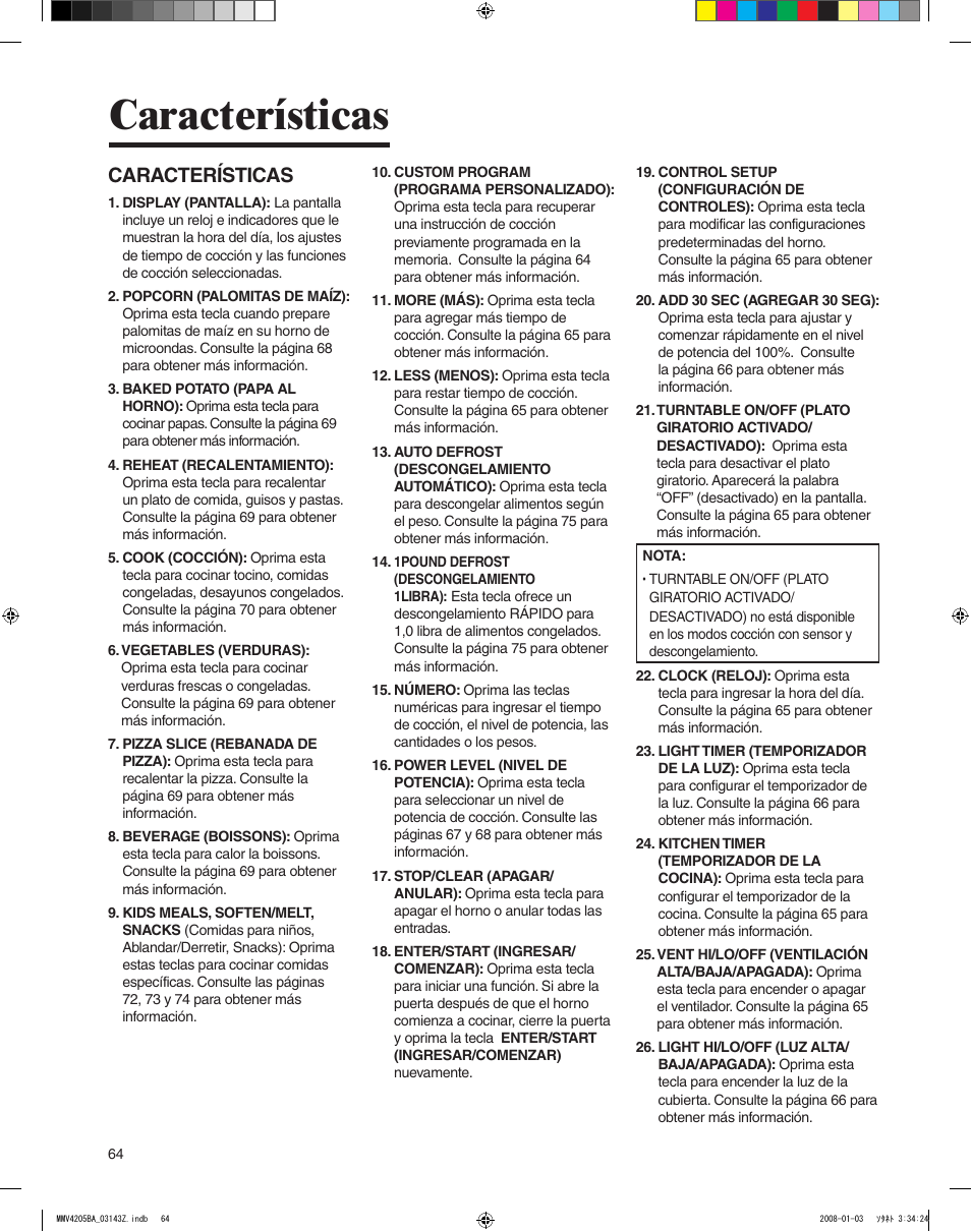 Características | Maytag MMV4205BAS User Manual | Page 64 / 84