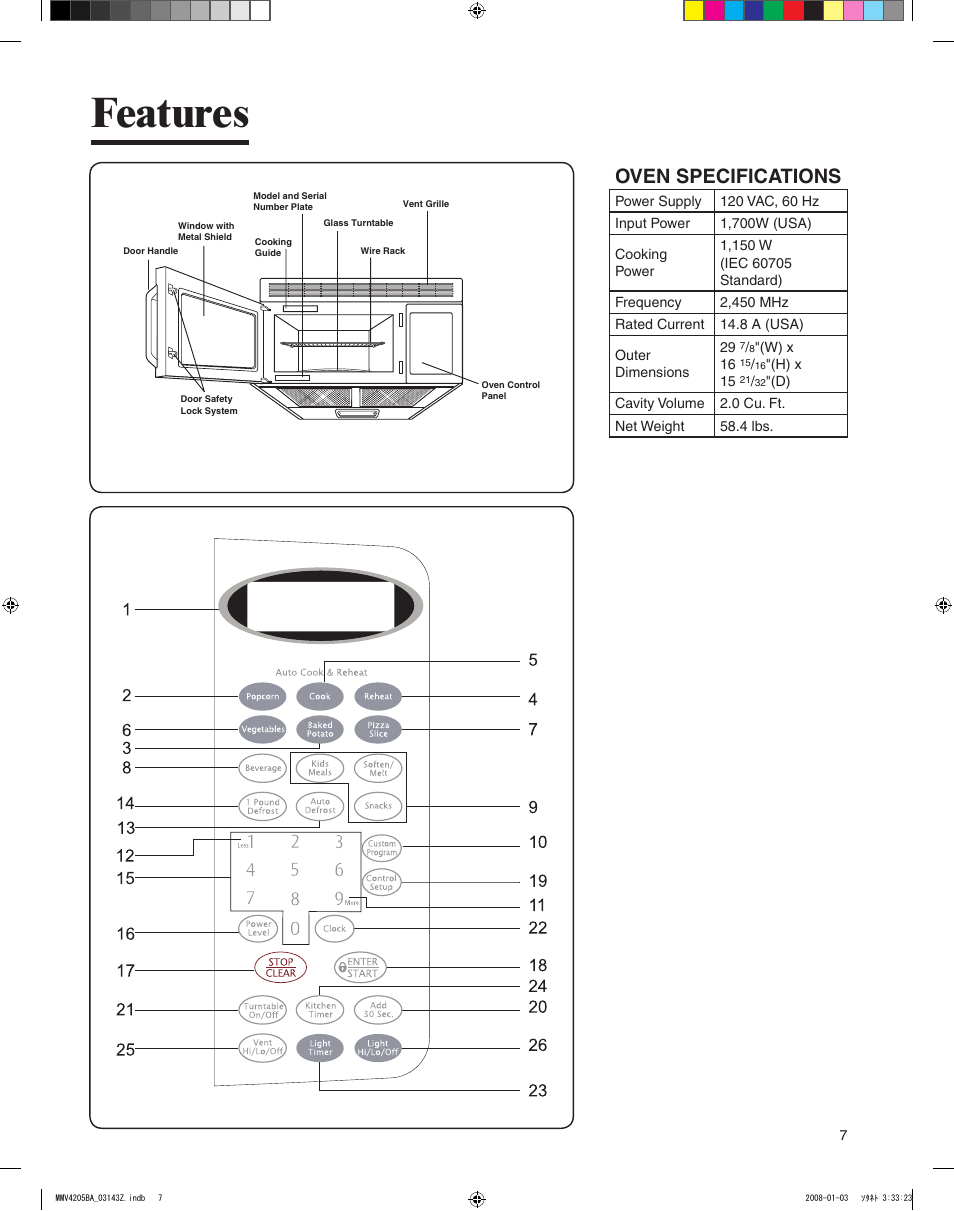 Features, Oven specifications | Maytag MMV4205BAS User Manual | Page 7 / 84