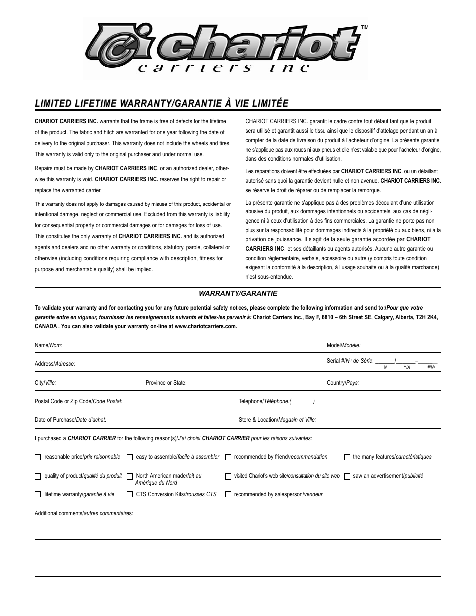 Limited lifetime w | Chariot Carriers Babya Carrier User Manual | Page 22 / 22