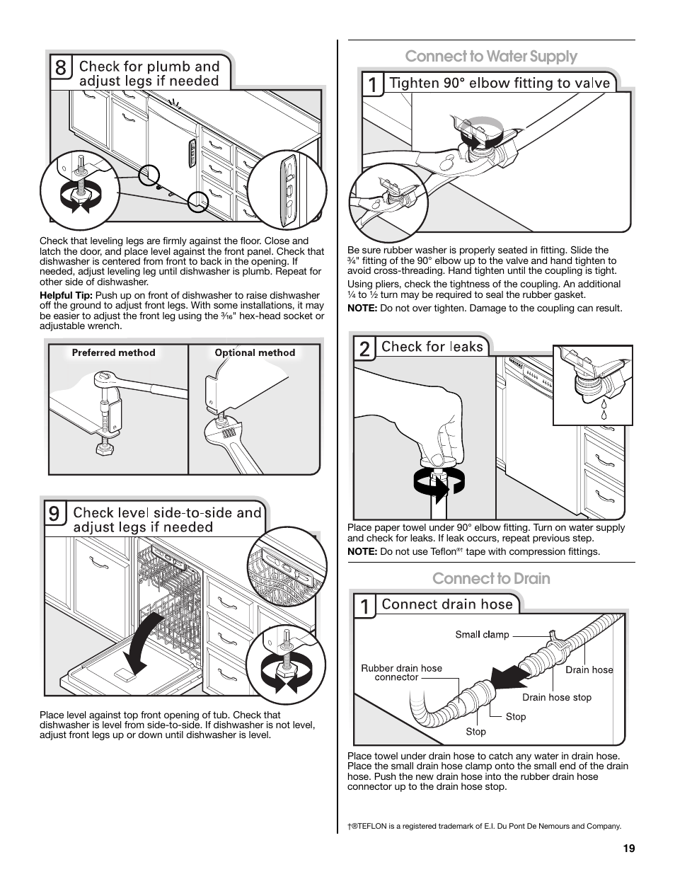 Connect to water supply, Connect to drain | Maytag MDB8979SEZ User Manual | Page 19 / 76