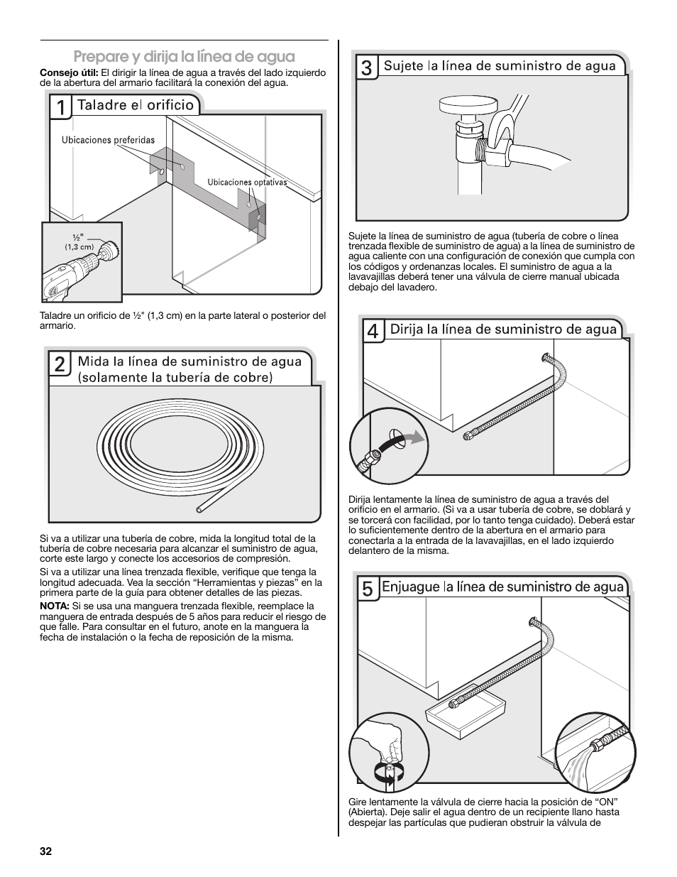 Prepare y dirija la línea de agua | Maytag MDB8979SEZ User Manual | Page 32 / 76
