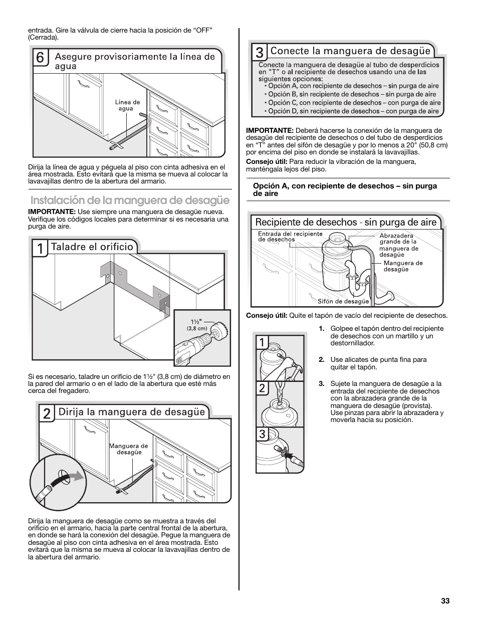 Instalación de la manguera de desagüe | Maytag MDB8979SEZ User Manual | Page 33 / 76