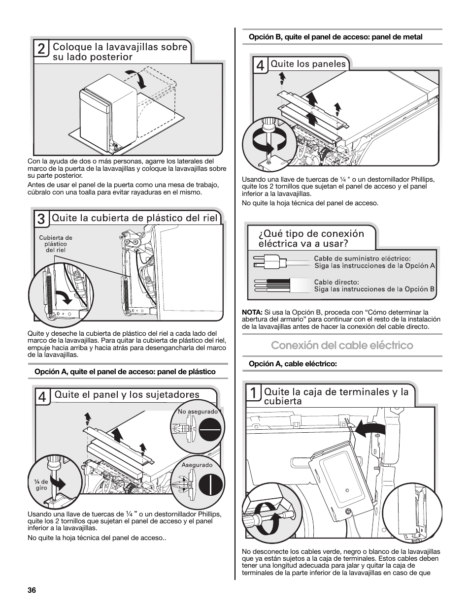 Conexión del cable eléctrico | Maytag MDB8979SEZ User Manual | Page 36 / 76