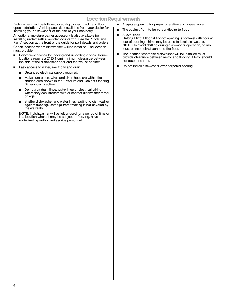 Location requirements | Maytag MDB8979SEZ User Manual | Page 4 / 76