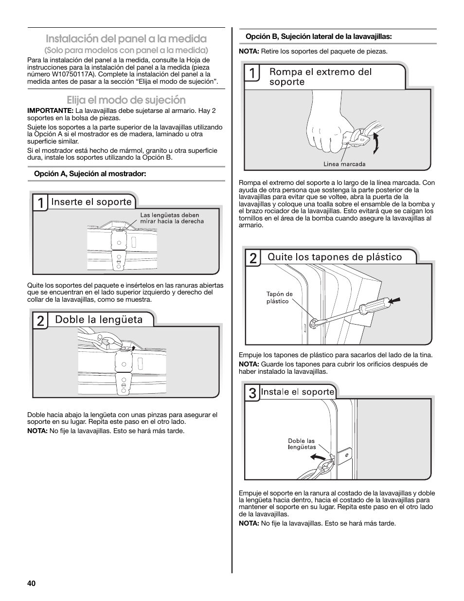 Instalación del panel a la medida, Elija el modo de sujeción | Maytag MDB8979SEZ User Manual | Page 40 / 76