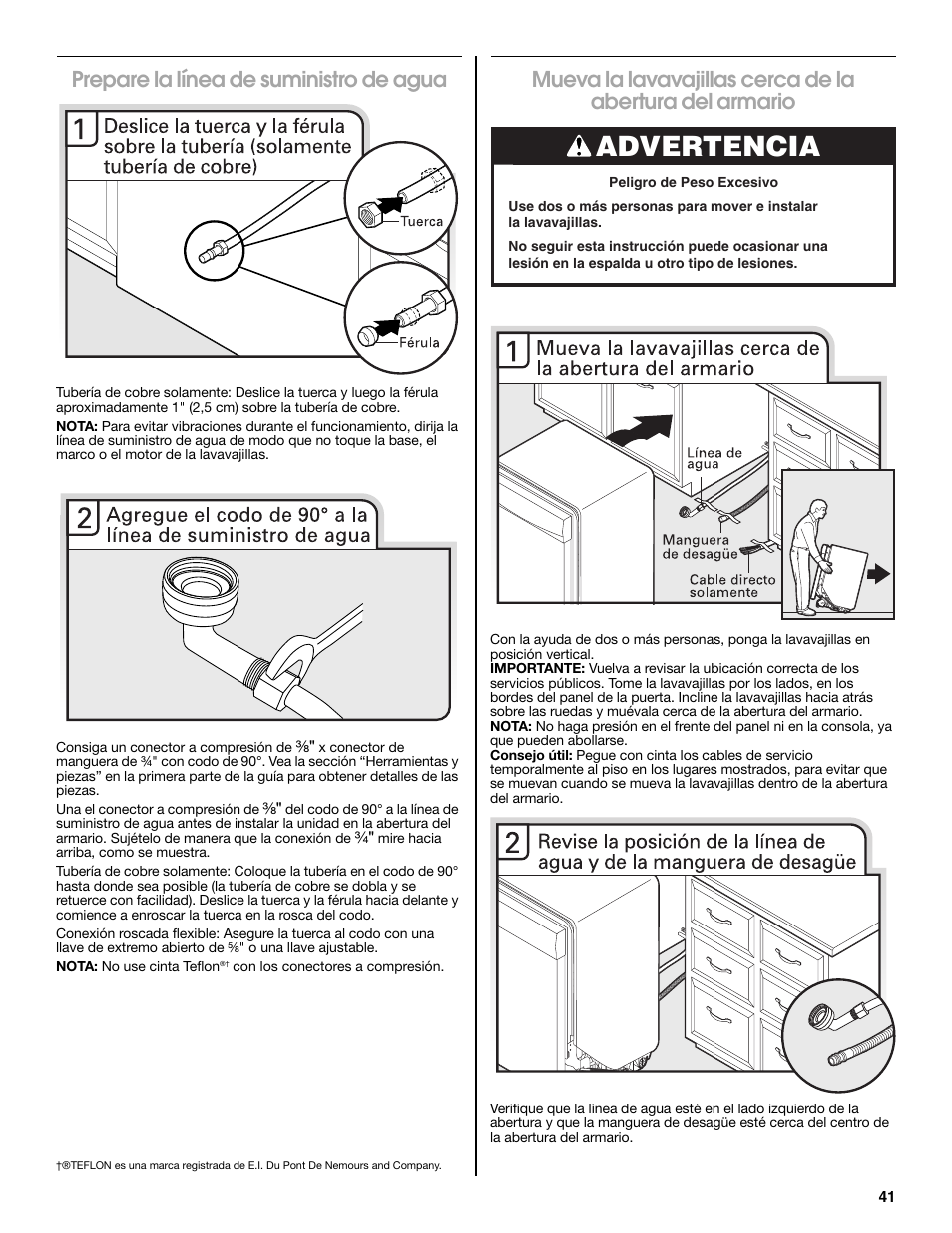 Advertencia, Prepare la línea de suministro de agua | Maytag MDB8979SEZ User Manual | Page 41 / 76