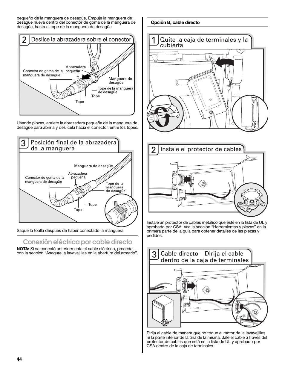 Conexión eléctrica por cable directo | Maytag MDB8979SEZ User Manual | Page 44 / 76