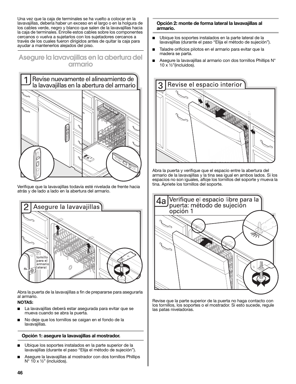 Asegure la lavavajillas en la abertura del armario | Maytag MDB8979SEZ User Manual | Page 46 / 76