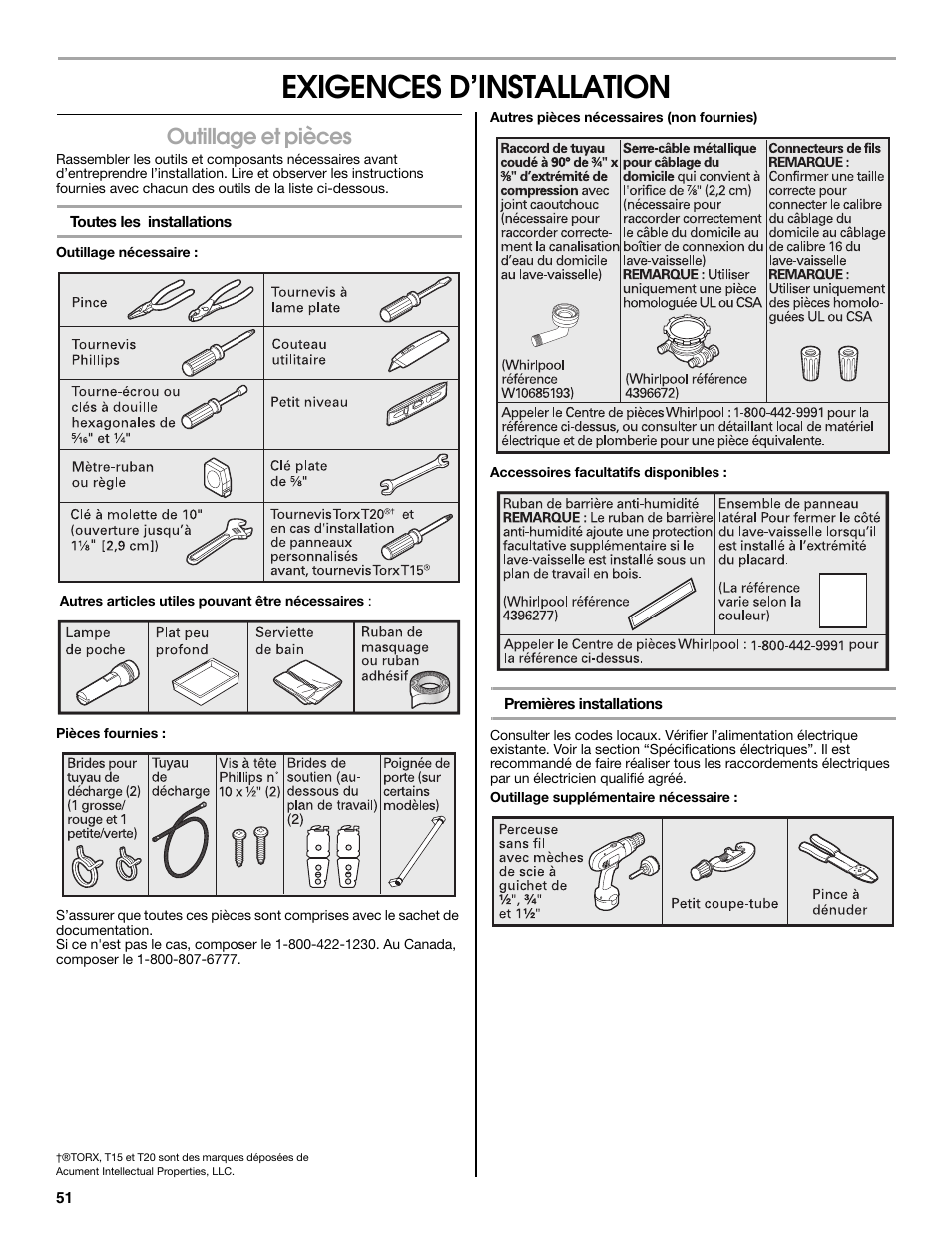 Exigences d’installation, Outillage et pièces | Maytag MDB8979SEZ User Manual | Page 51 / 76