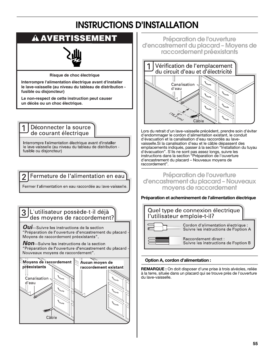 Instructions d'installation, Avertissement | Maytag MDB8979SEZ User Manual | Page 55 / 76