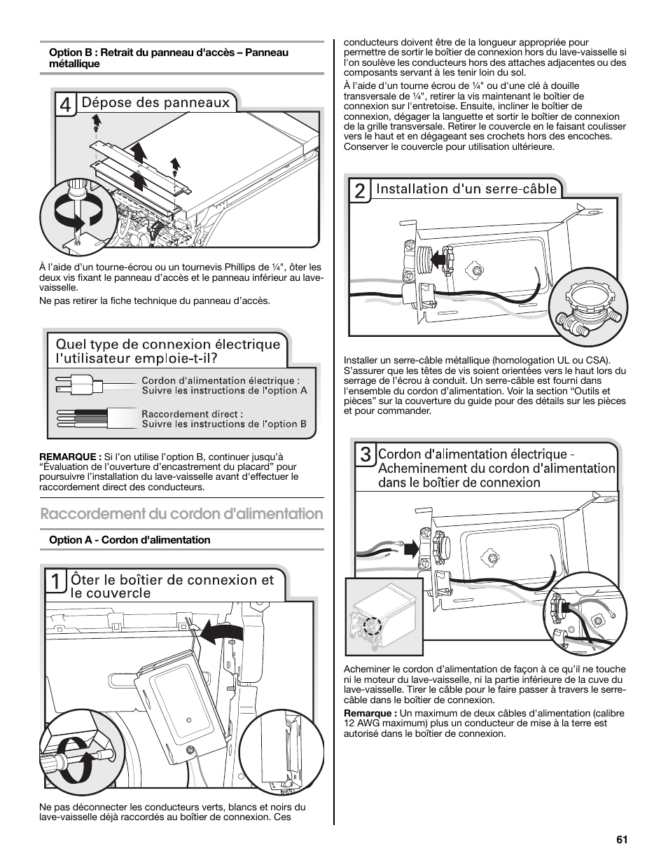 Raccordement du cordon d'alimentation | Maytag MDB8979SEZ User Manual | Page 61 / 76