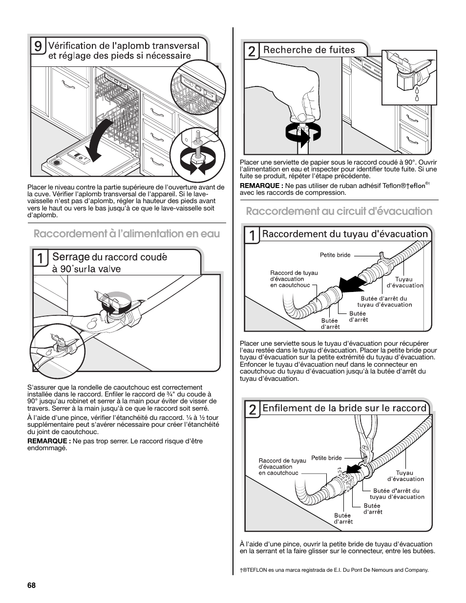 Raccordement à l’alimentation en eau, Raccordement au circuit d'évacuation | Maytag MDB8979SEZ User Manual | Page 68 / 76