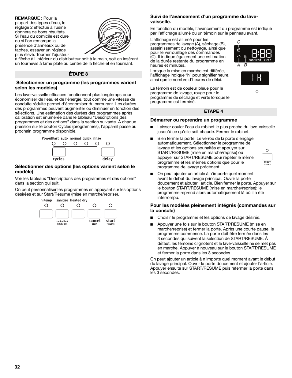 Démarrer ou reprendre un programme, Étape 3, Étape 4 | Maytag MDB8969SDM User Manual | Page 32 / 42