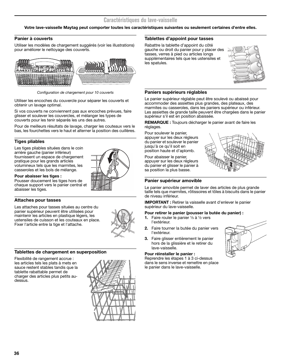 Caractéristiques du lave-vaisselle | Maytag MDB8969SDM User Manual | Page 36 / 42