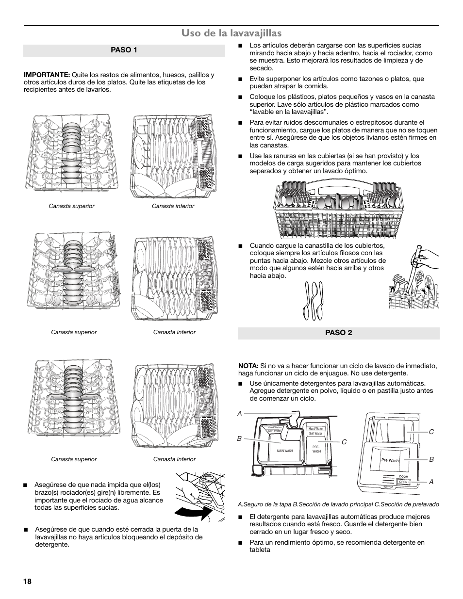 Uso de la lavavajillas | Maytag ADB1700ADB User Manual | Page 18 / 42