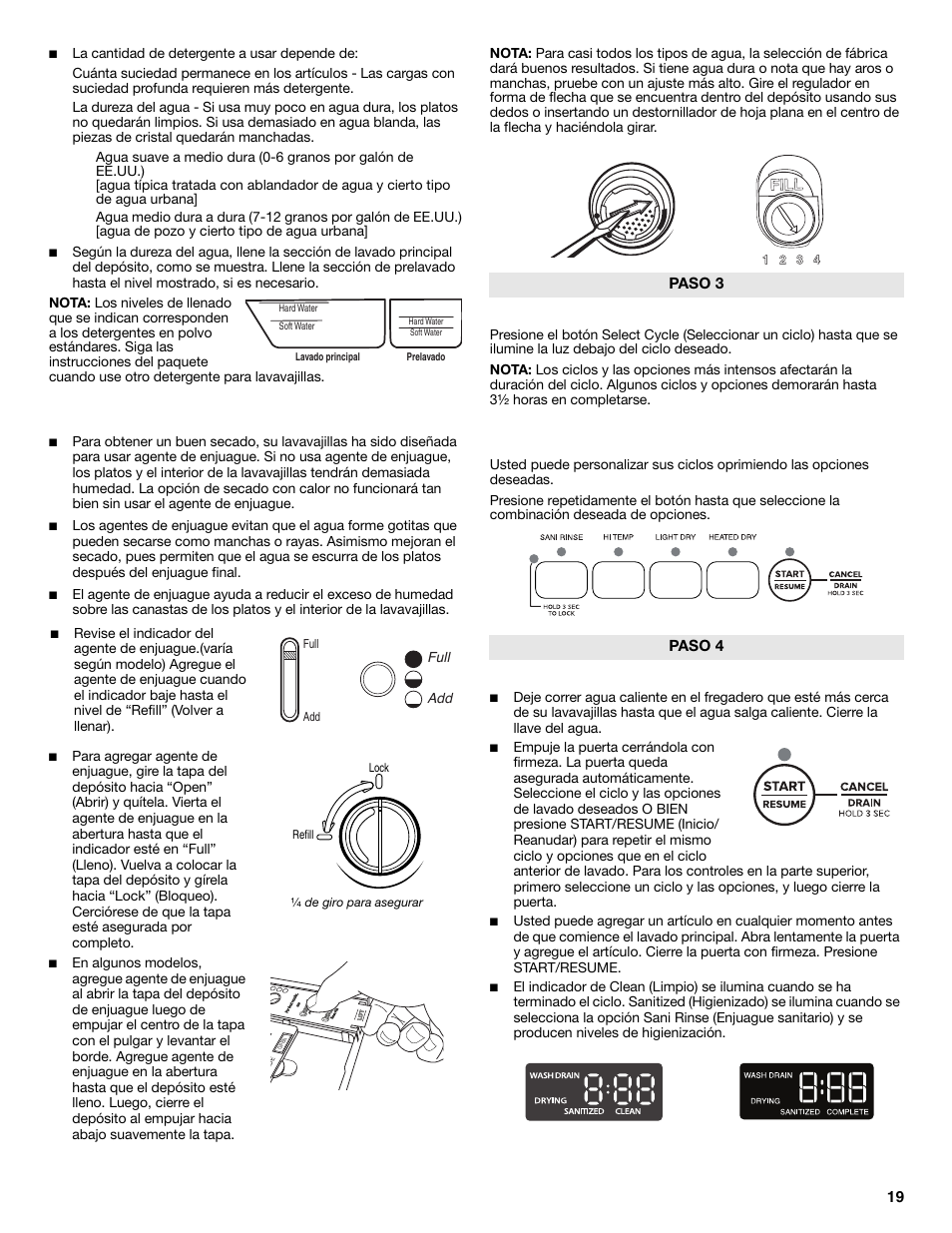Inicio o reanudación de un ciclo, Paso 3 paso 4, Full add | Maytag ADB1700ADB User Manual | Page 19 / 42