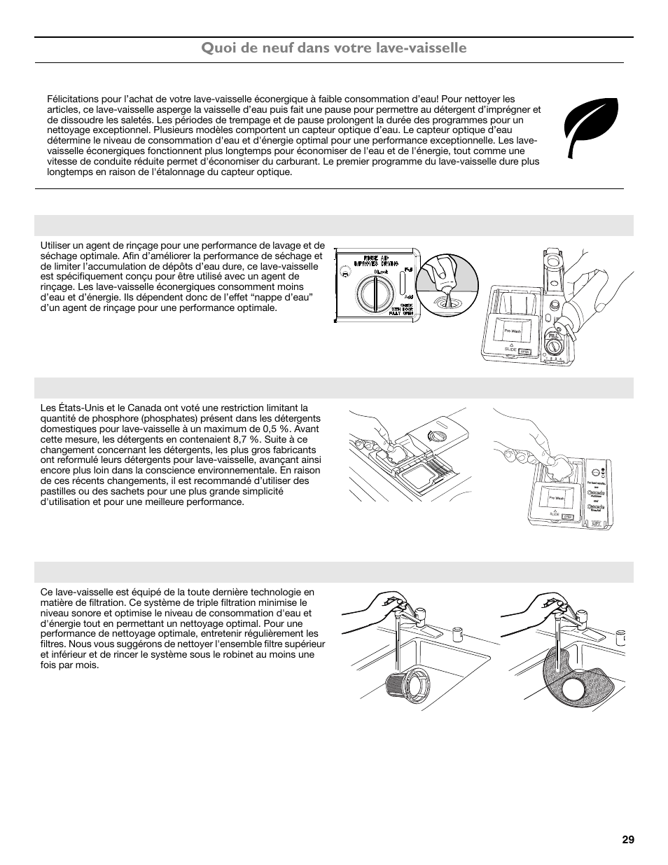 Détergent (le distributeur varie selon le modèle.), Système de filtration | Maytag ADB1700ADB User Manual | Page 29 / 42