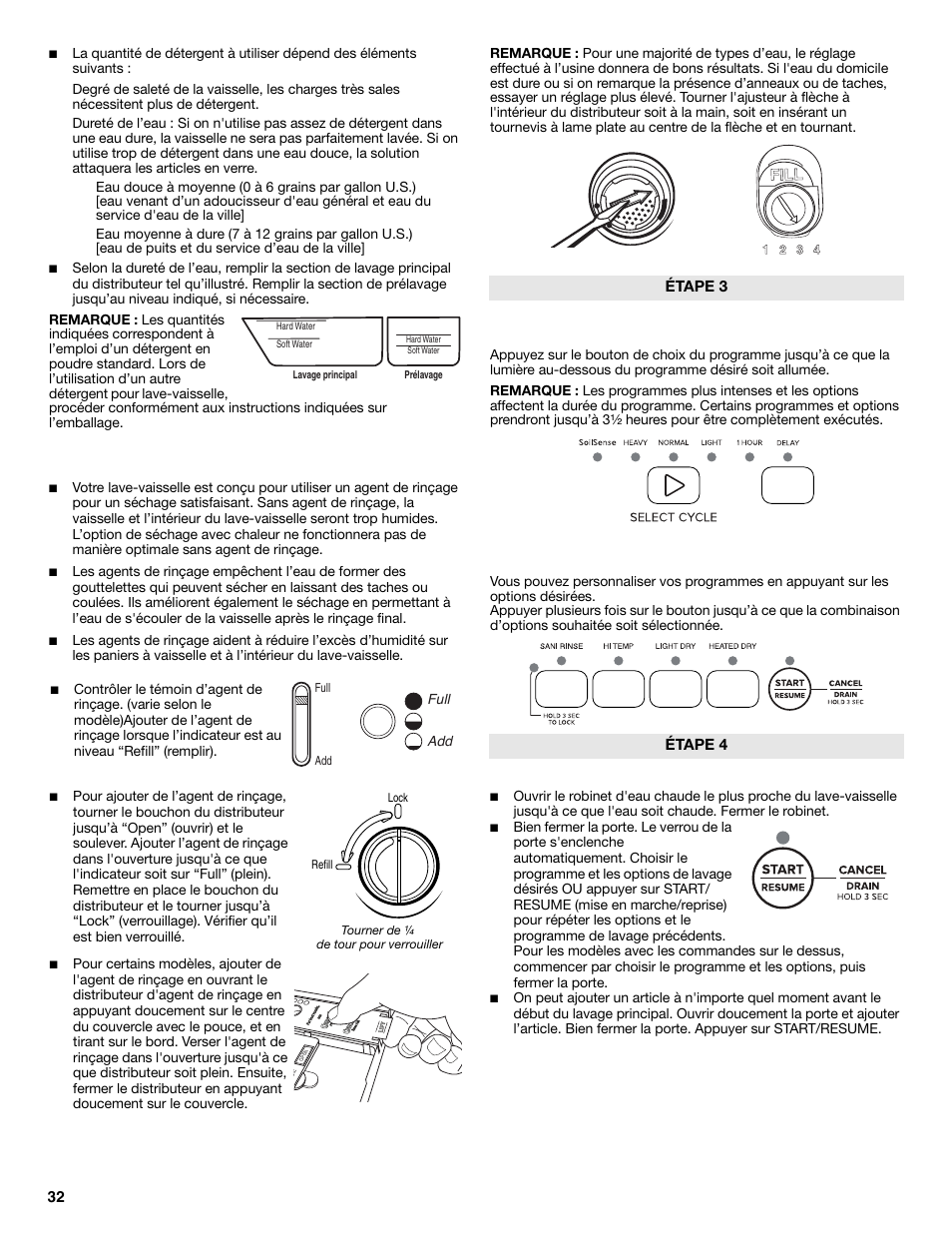 Commencer ou reprendre un programme, Étape 3 étape 4, Full add | Maytag ADB1700ADB User Manual | Page 32 / 42