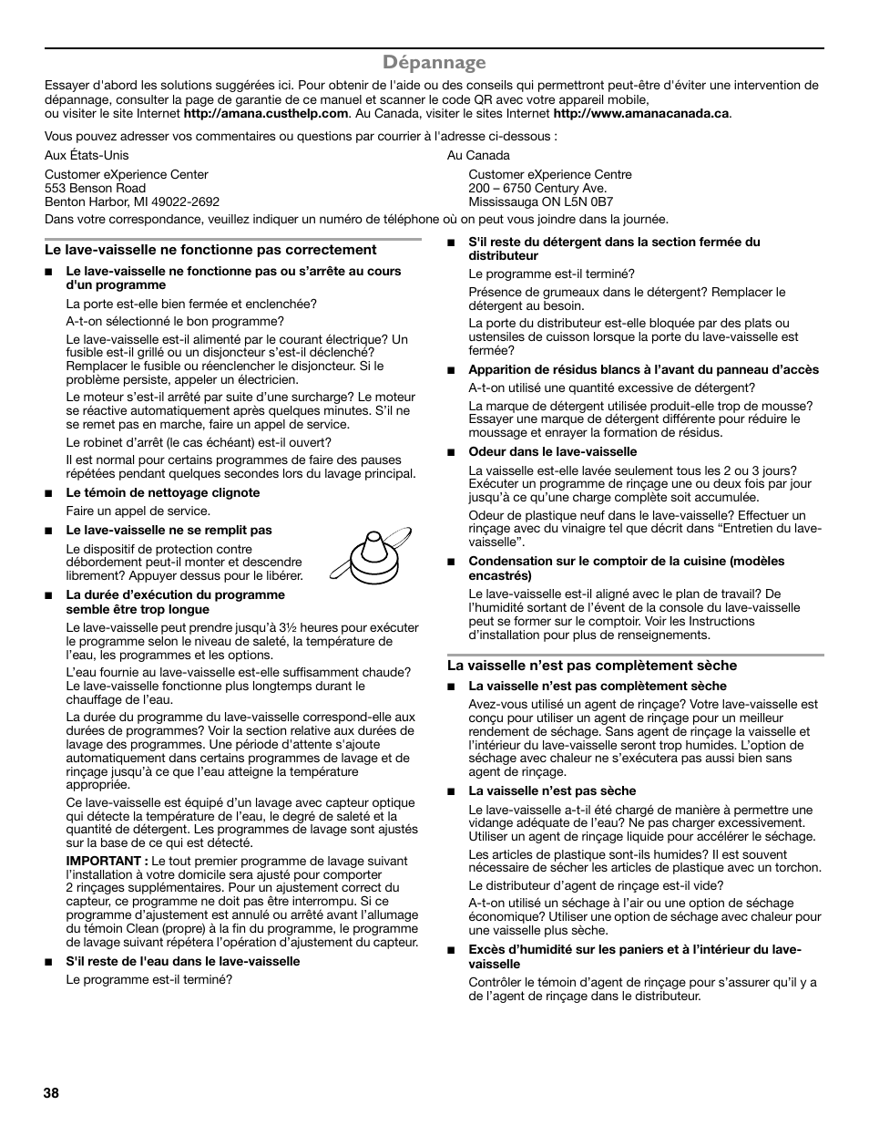 Dépannage | Maytag ADB1700ADB User Manual | Page 38 / 42
