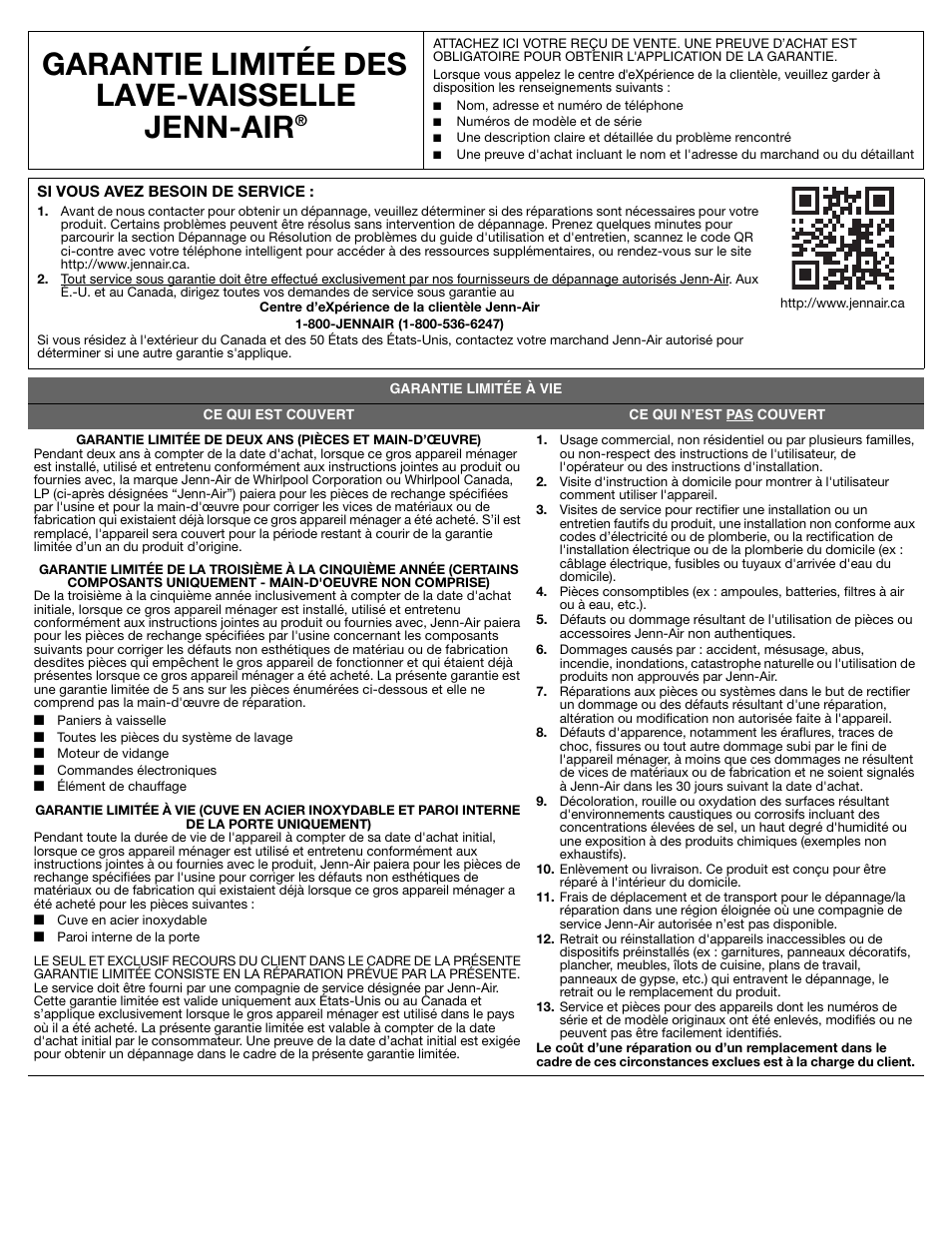 Garantie limitée des lave-vaisselle jenn-air | Maytag ADB1700ADB User Manual | Page 40 / 42