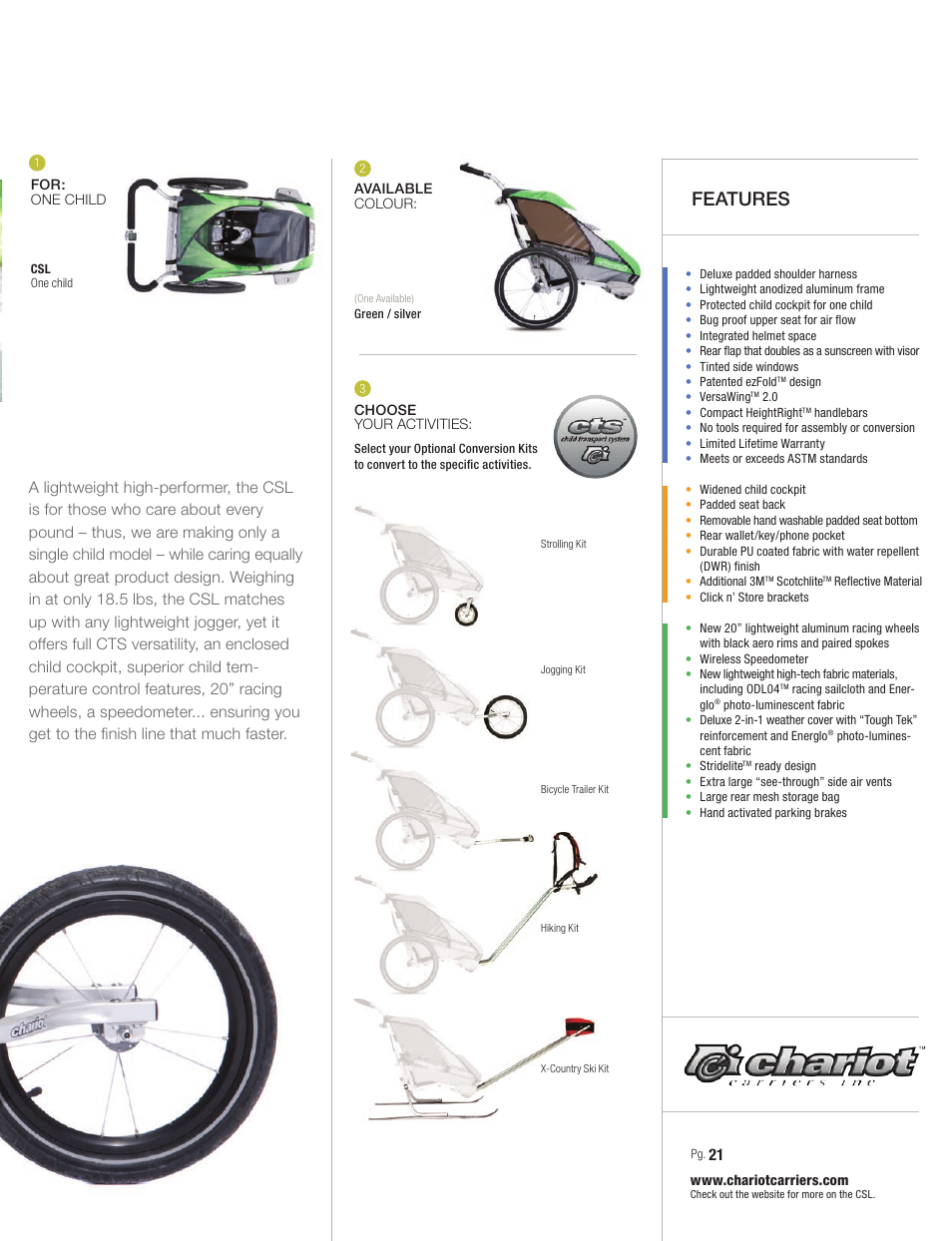 Features | Chariot Carriers Chariot 2008 User Manual | Page 21 / 40