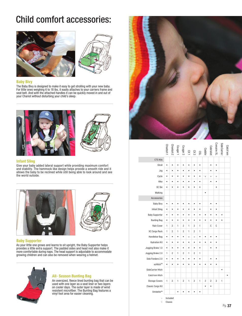 Child comfort accessories, Infant sling, Baby supporter | Baby bivy, All- season bunting bag | Chariot Carriers Chariot 2008 User Manual | Page 37 / 40