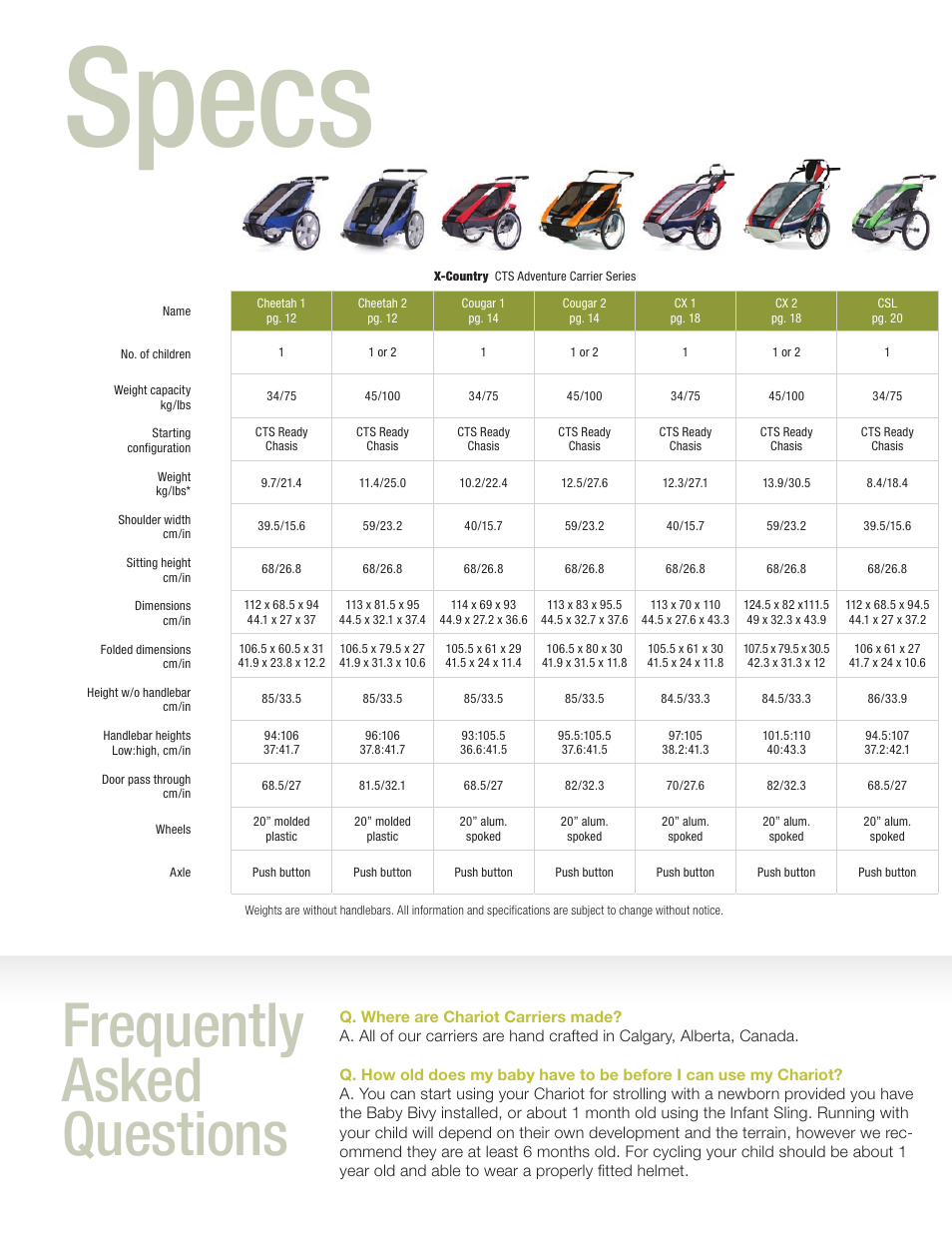 Specs, Frequently asked questions | Chariot Carriers Chariot 2008 User Manual | Page 38 / 40