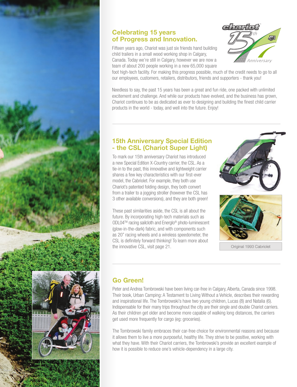 Celebrating 15 years of progress and innovation, Go green | Chariot Carriers Chariot 2008 User Manual | Page 5 / 40