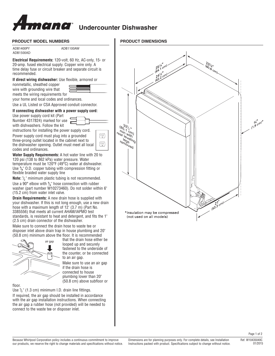 Whirlpool ADB1400PY User Manual | 2 pages