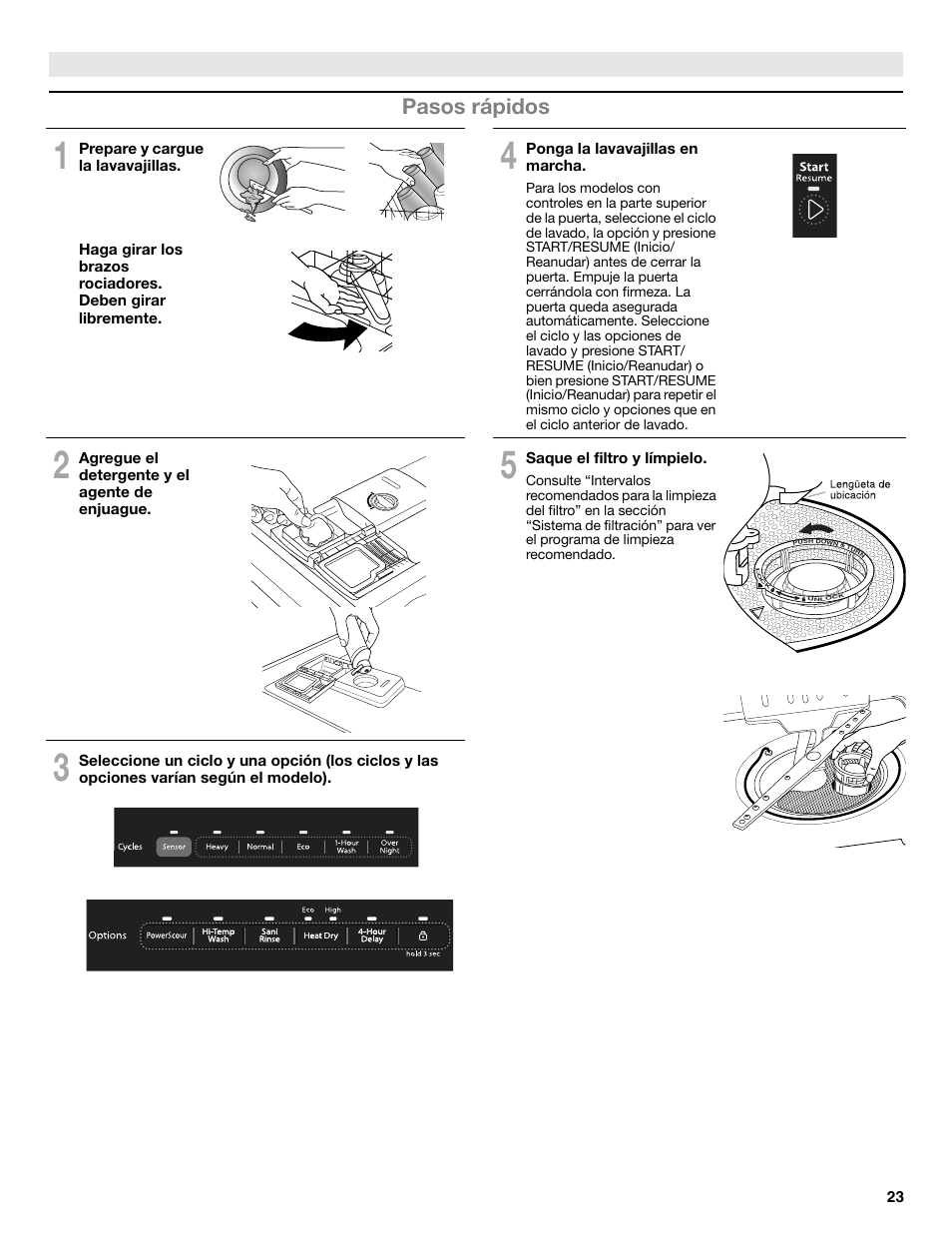 Pasos rápidos | Whirlpool W10596244B User Manual | Page 23 / 56