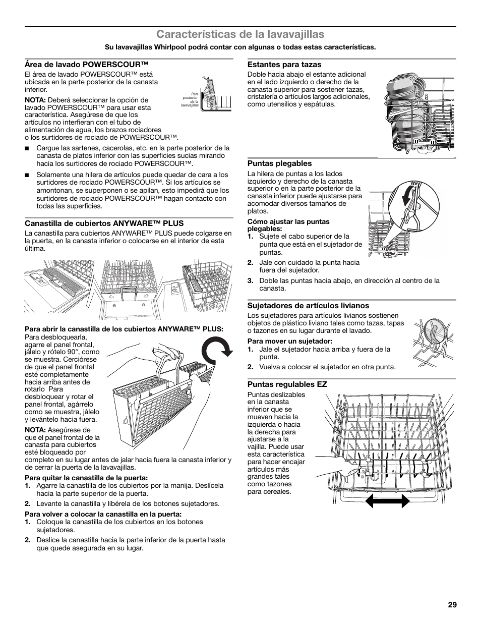 Características de la lavavajillas | Whirlpool W10596244B User Manual | Page 29 / 56