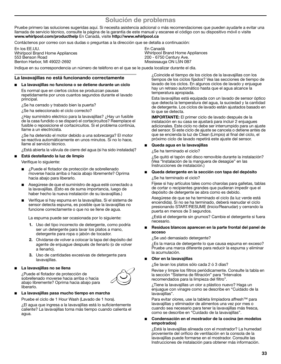 Solución de problemas | Whirlpool W10596244B User Manual | Page 33 / 56