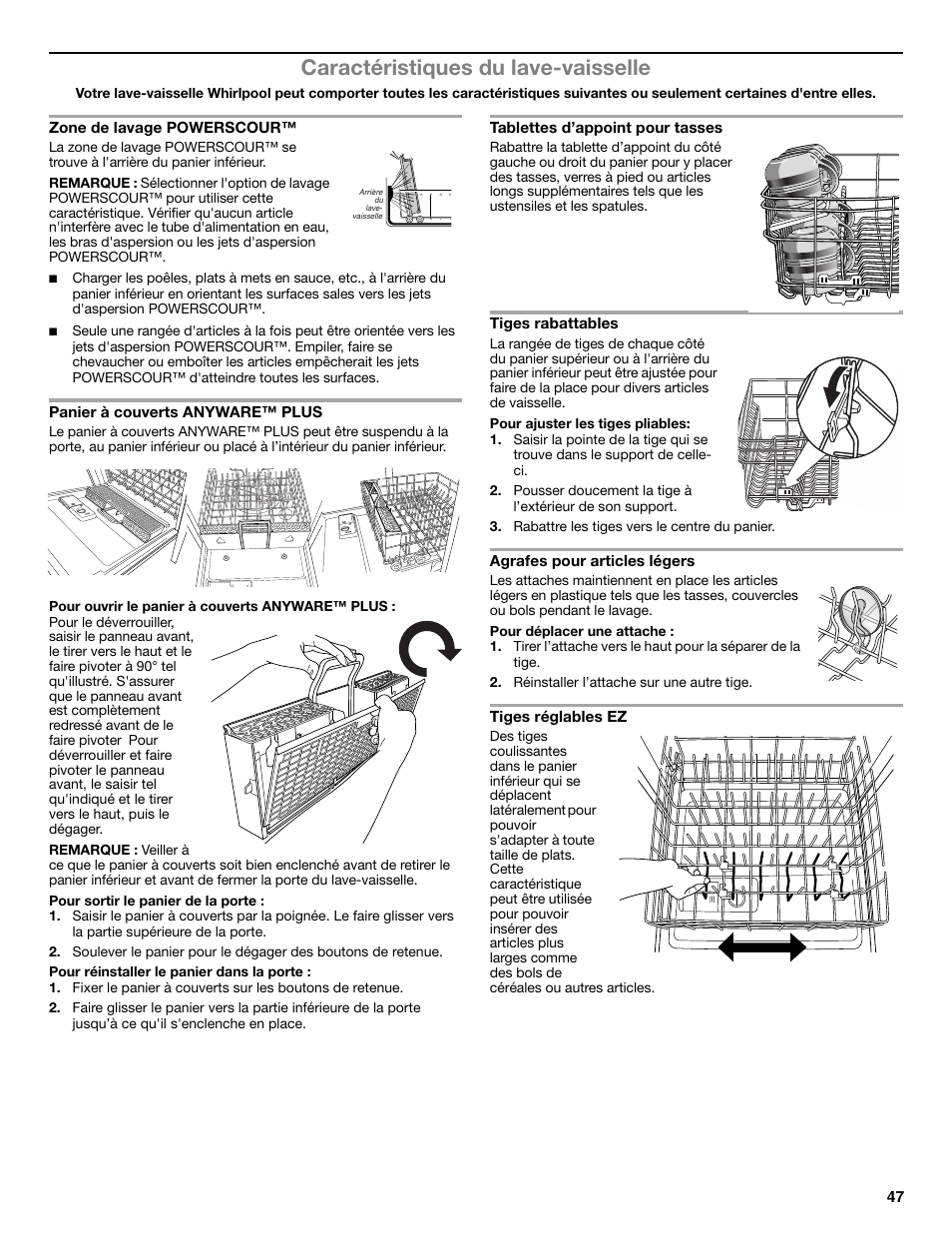 Caractéristiques du lave-vaisselle | Whirlpool W10596244B User Manual | Page 47 / 56