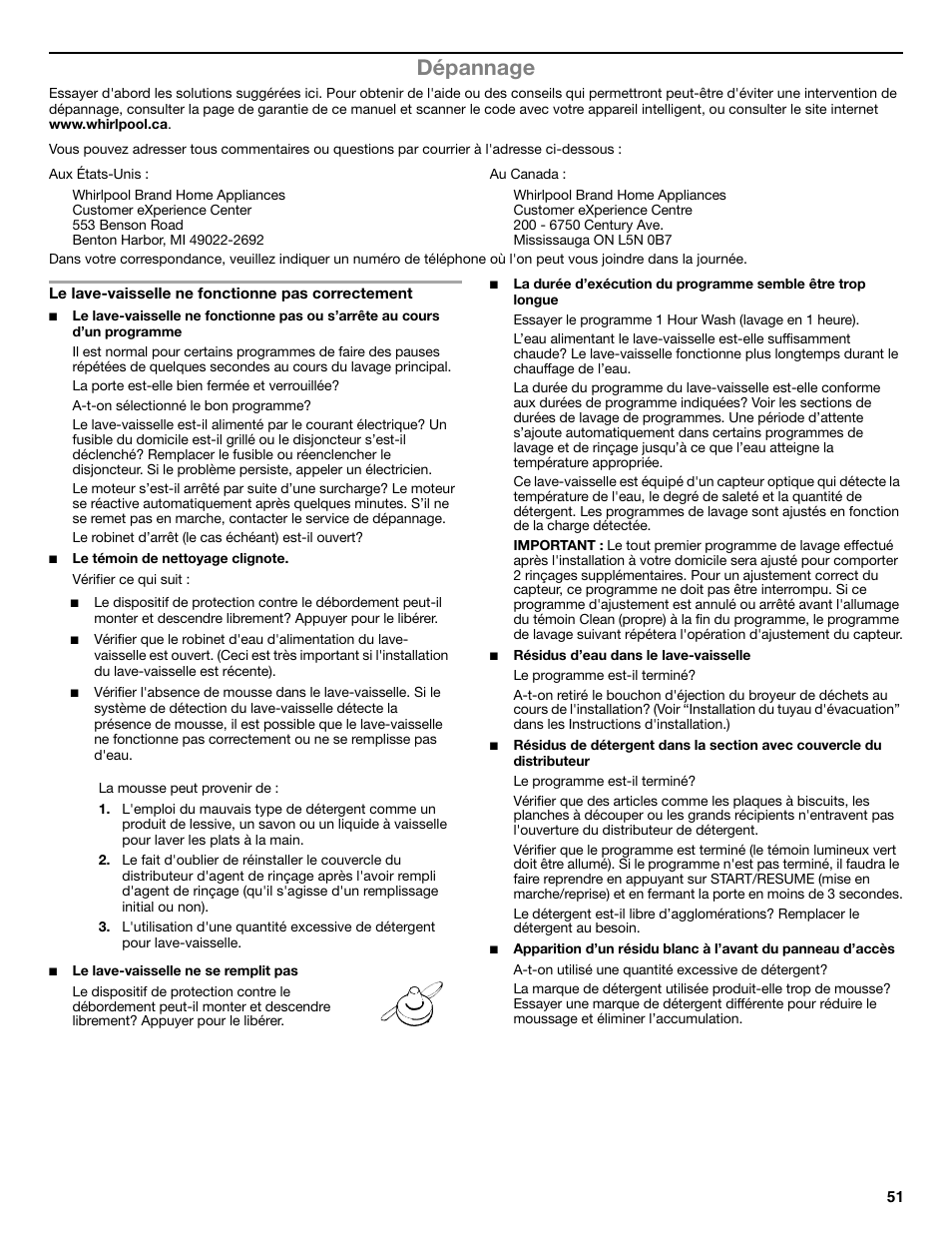 Dépannage | Whirlpool W10596244B User Manual | Page 51 / 56