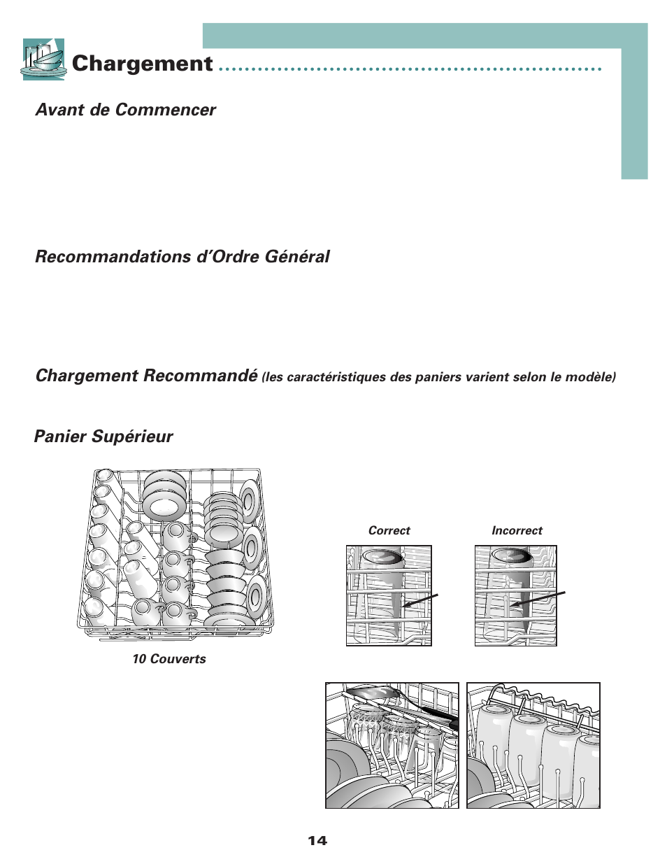 Chargement, Avant de commencer, Chargement recommandé | Panier supérieur recommandations d’ordre général | Maytag MDB6650AWW User Manual | Page 15 / 36