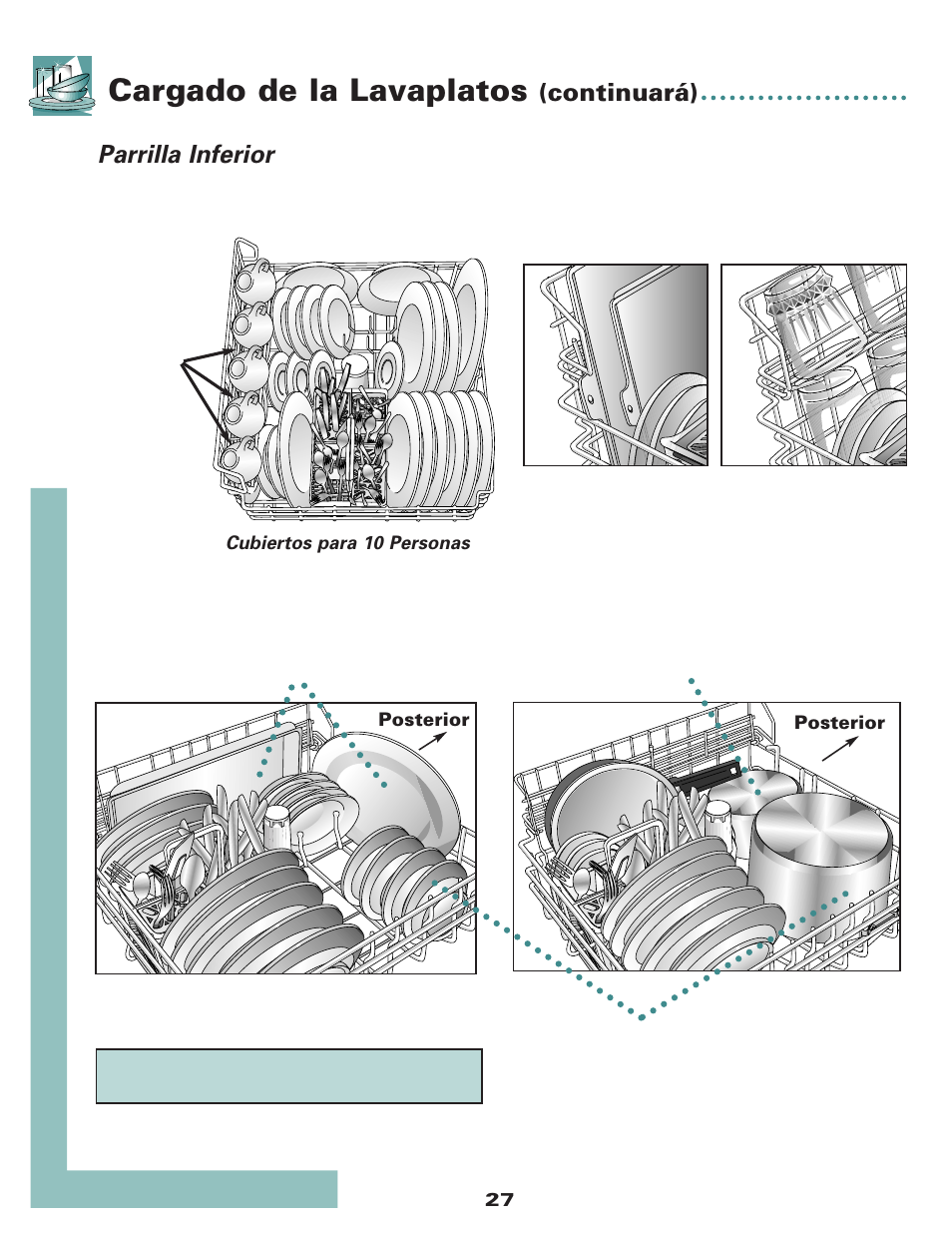 Cargado de la lavaplatos, Parrilla inferior, Continuará) | Maytag MDB6650AWW User Manual | Page 28 / 36