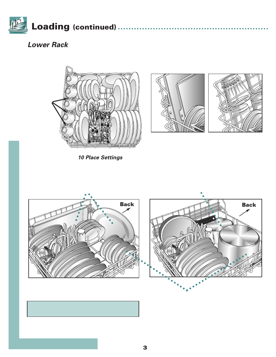 Loading, Lower rack, Continued) | Maytag MDB6650AWW User Manual | Page 4 / 36
