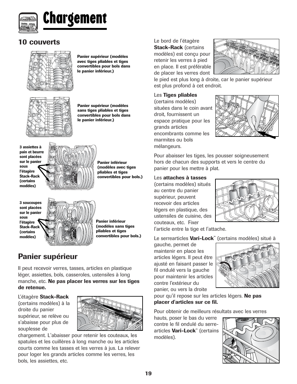 Chargement, 10 couverts panier supérieur | Maytag MDBH970AWB User Manual | Page 20 / 48